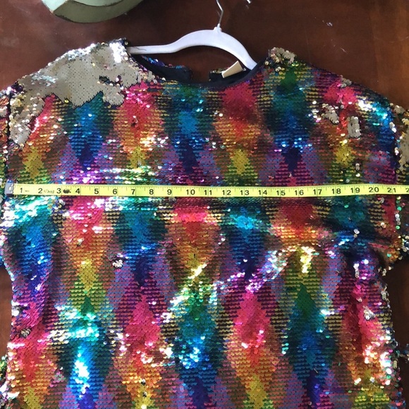 Zara girls rainbow/sliver sequence dress w/lantern sleeves & belt size 13/14 - Picture 11 of 11